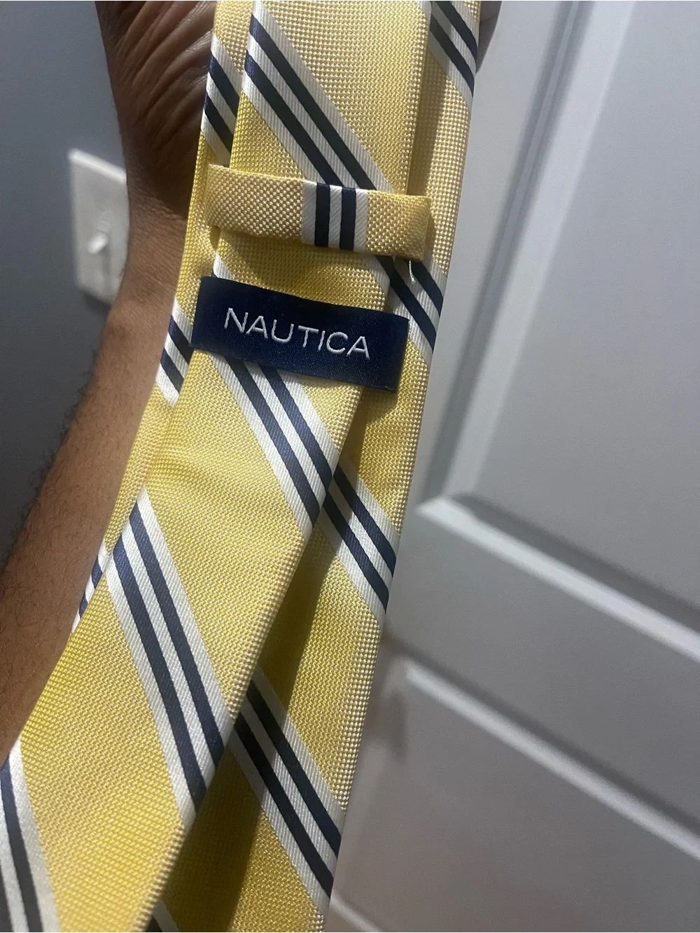 Nautica Yellow and Navy Striped Men's Tie Sz OS